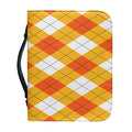 White And Orange Argyle Pattern Print Leather Bible Cover