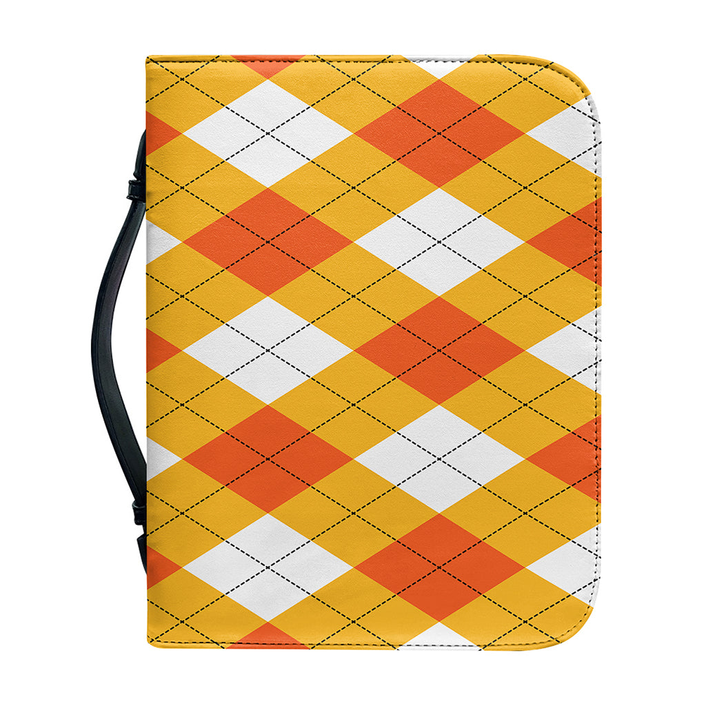 White And Orange Argyle Pattern Print Leather Bible Cover