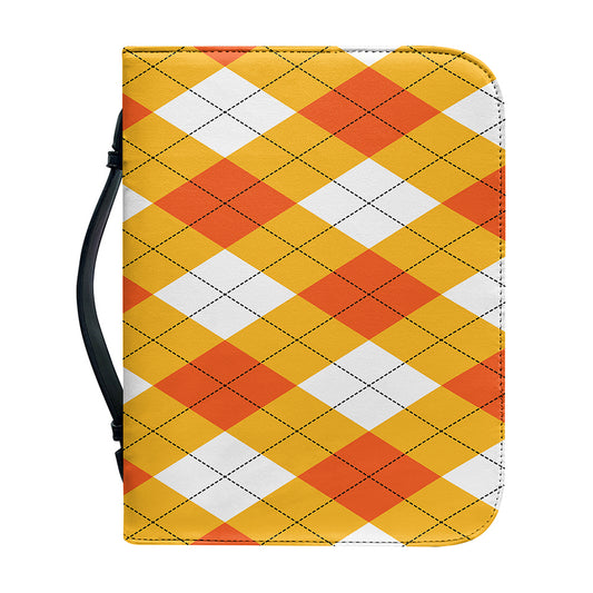 White And Orange Argyle Pattern Print Leather Bible Cover