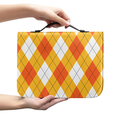 White And Orange Argyle Pattern Print Leather Bible Cover