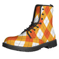 White And Orange Argyle Pattern Print Lace-Up Boots