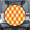 White And Orange Argyle Pattern Print Leather Spare Tire Cover
