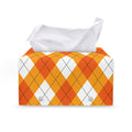 White And Orange Argyle Pattern Print Leather Tissue Box Cover