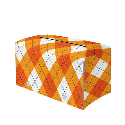 White And Orange Argyle Pattern Print Leather Tissue Box Cover