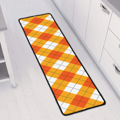 White And Orange Argyle Pattern Print Long Kitchen Mat