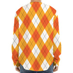 White And Orange Argyle Pattern Print Long Sleeve Baseball Jersey