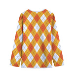 White And Orange Argyle Pattern Print Long Sleeve Short Coat
