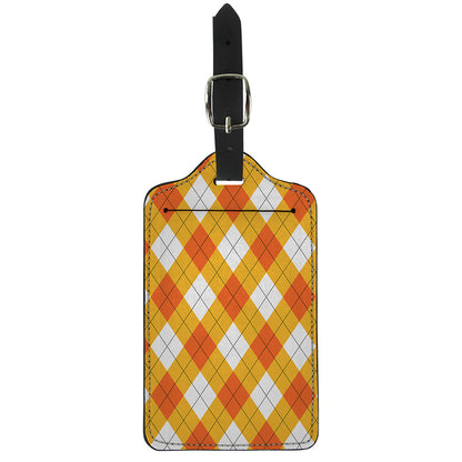 White And Orange Argyle Pattern Print Luggage Tag
