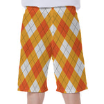 White And Orange Argyle Pattern Print Men's Beach Shorts