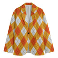 White And Orange Argyle Pattern Print Men's Blazer