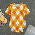 White And Orange Argyle Pattern Print Men's Bodysuit
