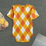 White And Orange Argyle Pattern Print Men's Bodysuit