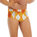 White And Orange Argyle Pattern Print Men's Briefs