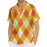 White And Orange Argyle Pattern Print Men's Deep V-Neck Shirt