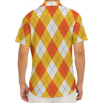 White And Orange Argyle Pattern Print Men's Deep V-Neck Shirt