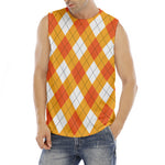 White And Orange Argyle Pattern Print Men's Fitness Tank Top