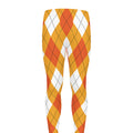 White And Orange Argyle Pattern Print Men's Leggings