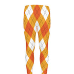 White And Orange Argyle Pattern Print Men's leggings