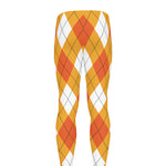 White And Orange Argyle Pattern Print Men's leggings