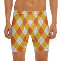White And Orange Argyle Pattern Print Men's Long Boxer Briefs