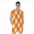 White And Orange Argyle Pattern Print Men's Romper