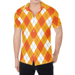 White And Orange Argyle Pattern Print Men's Shirt