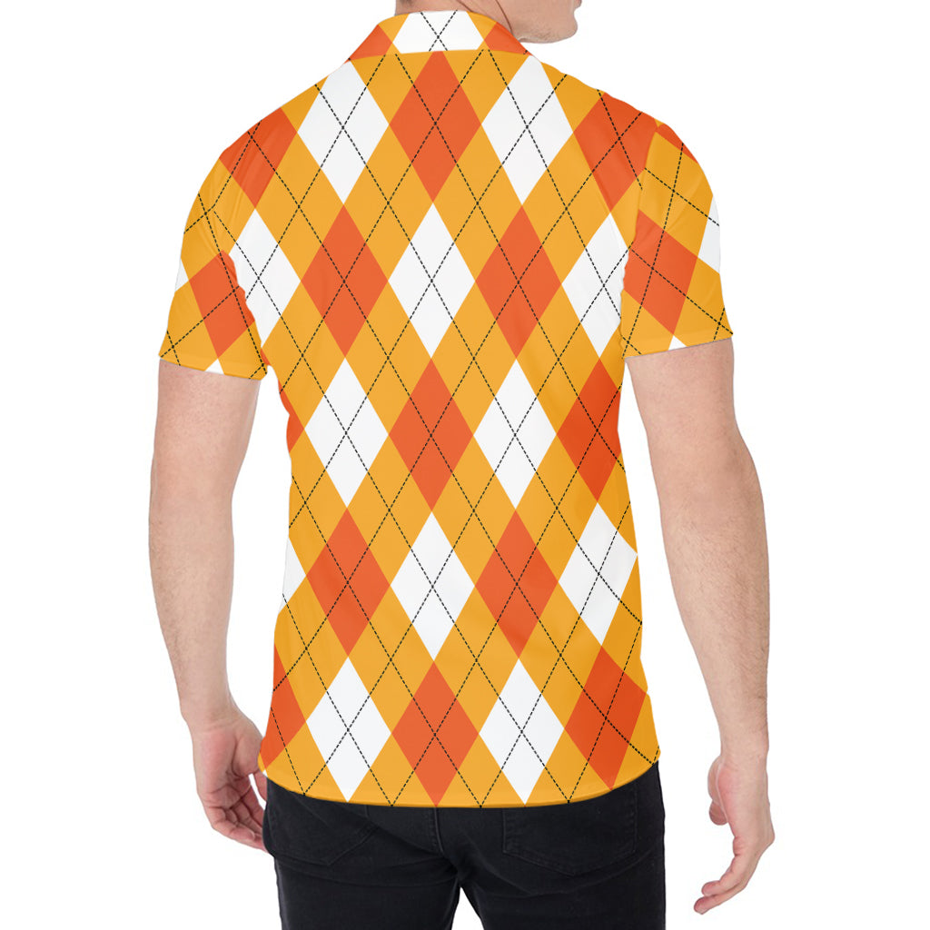 White And Orange Argyle Pattern Print Men's Shirt