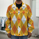 White And Orange Argyle Pattern Print Men's Shirt Jacket