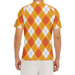 White And Orange Argyle Pattern Print Men's Short Sleeve Rash Guard