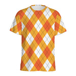 White And Orange Argyle Pattern Print Men's Sports T-Shirt