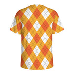 White And Orange Argyle Pattern Print Men's Sports T-Shirt