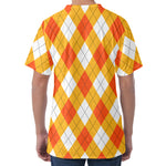 White And Orange Argyle Pattern Print Men's Velvet T-Shirt