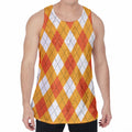 White And Orange Argyle Pattern Print Men's Velvet Tank Top