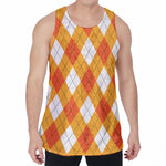 White And Orange Argyle Pattern Print Men's Velvet Tank Top