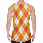 White And Orange Argyle Pattern Print Men's Velvet Tank Top