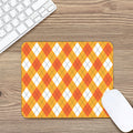White And Orange Argyle Pattern Print Mouse Pad