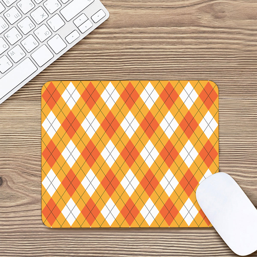 White And Orange Argyle Pattern Print Mouse Pad