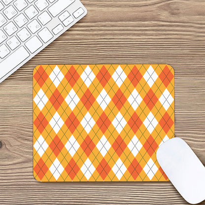 White And Orange Argyle Pattern Print Mouse Pad