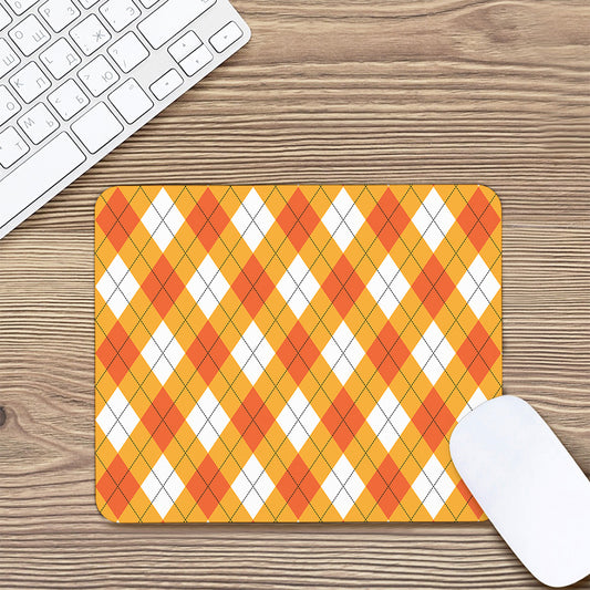 White And Orange Argyle Pattern Print Mouse Pad
