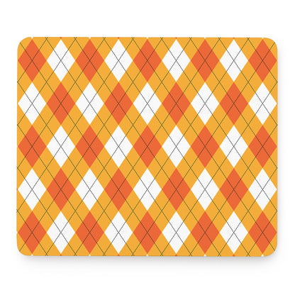 White And Orange Argyle Pattern Print Mouse Pad