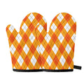 White And Orange Argyle Pattern Print Oven Mitts
