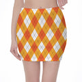 White And Orange Argyle Pattern Print Pencil Mini Skirt
