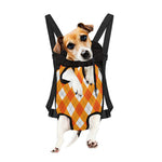 White And Orange Argyle Pattern Print Pet Carrier Backpack