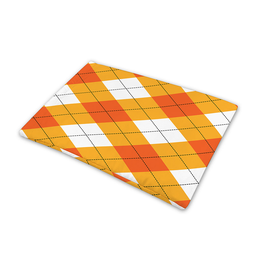 White And Orange Argyle Pattern Print Pet Cooling Mat Cover