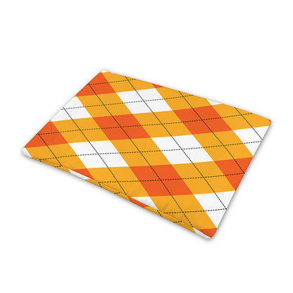 White And Orange Argyle Pattern Print Pet Cooling Mat Cover