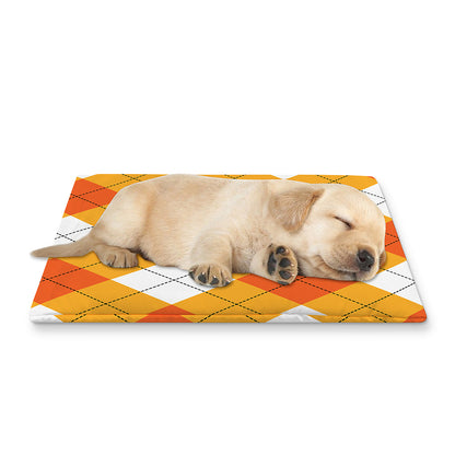 White And Orange Argyle Pattern Print Pet Cooling Mat Cover