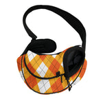White And Orange Argyle Pattern Print Pet Sling Carrier