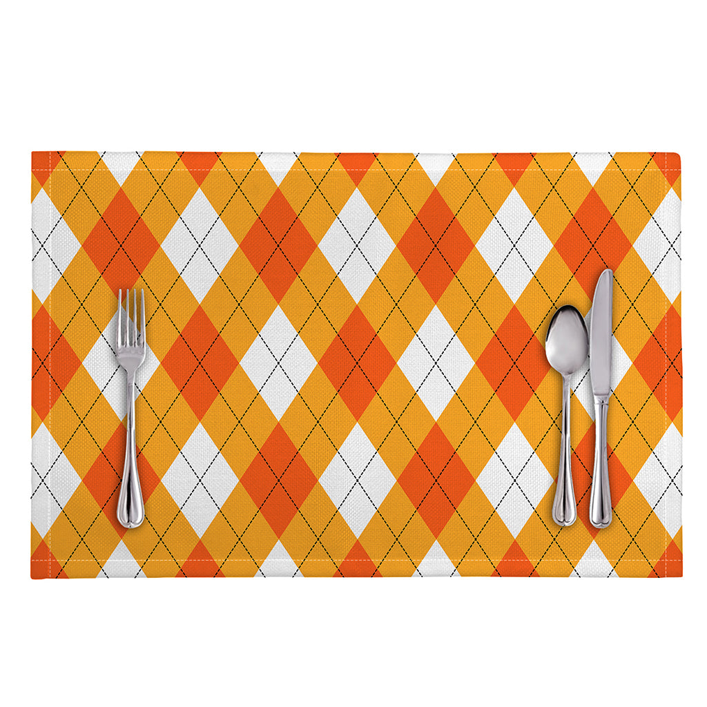 White And Orange Argyle Pattern Print Placemat