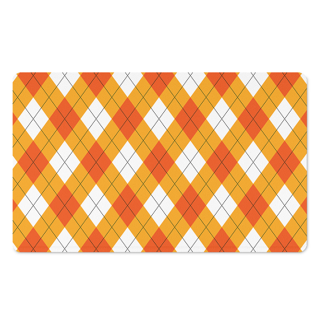 White And Orange Argyle Pattern Print Polyester Doormat