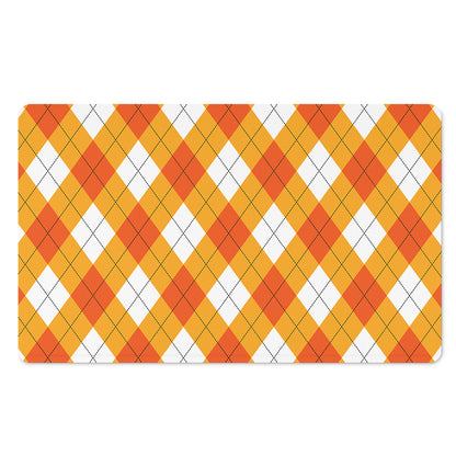 White And Orange Argyle Pattern Print Polyester Doormat